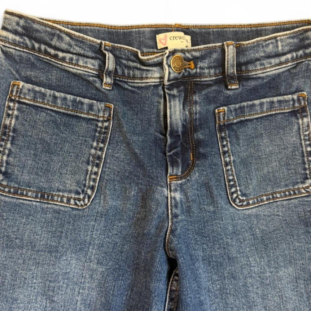 Crewcuts J.Crew Girls Wide Leg Denim Jeans Blue Patch Pocket Size 14 - Picture 4 of 5